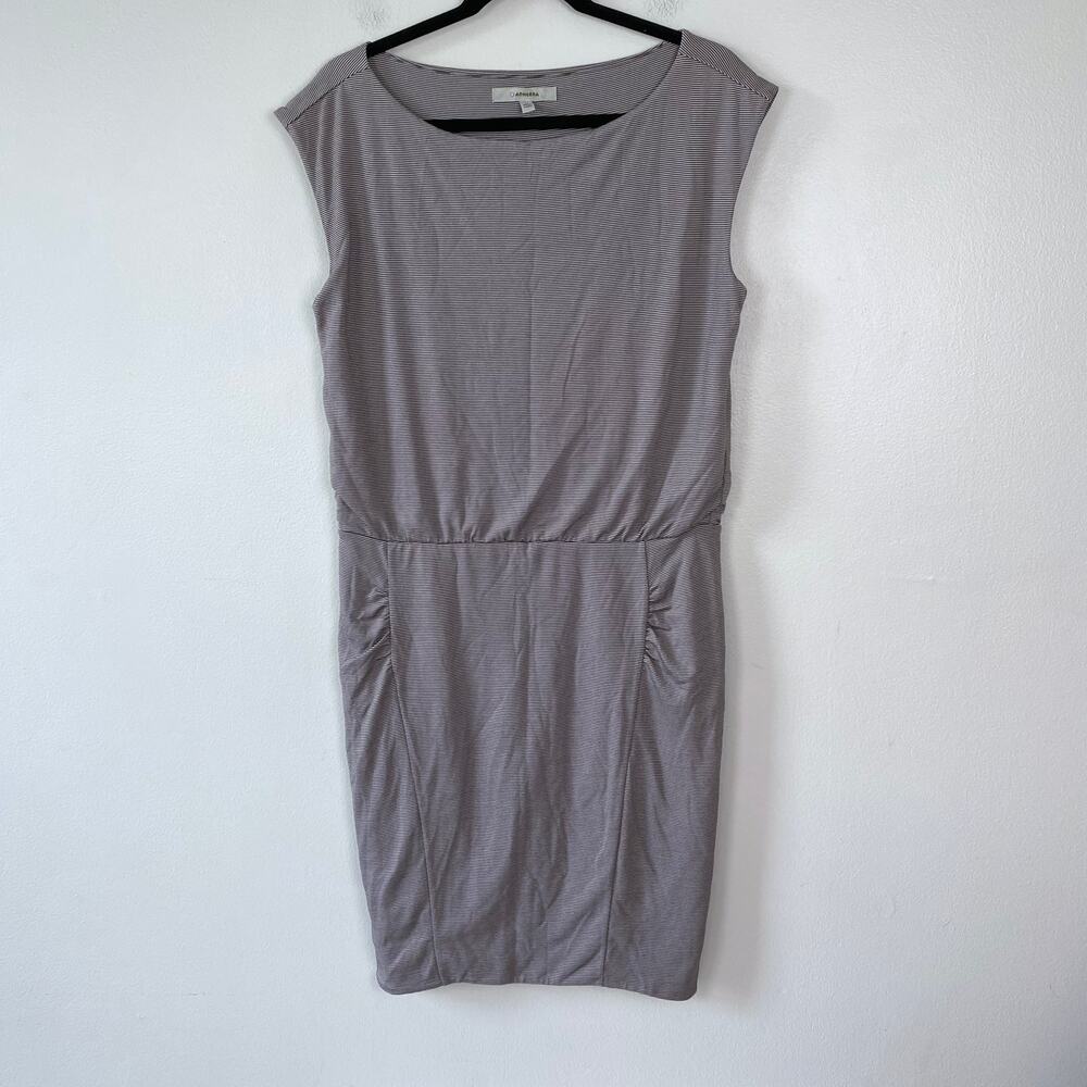 Athleta Micro Stripe Westwood Dress Brown‎ Sleeveless Pullover Travel Medium